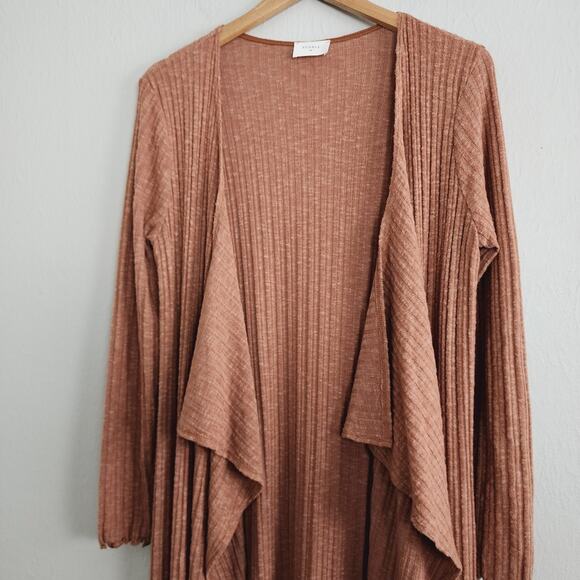 NEW Everly Brown Ribbed Waterfall Open Longline Duster Cardigan - Picture 8 of 10